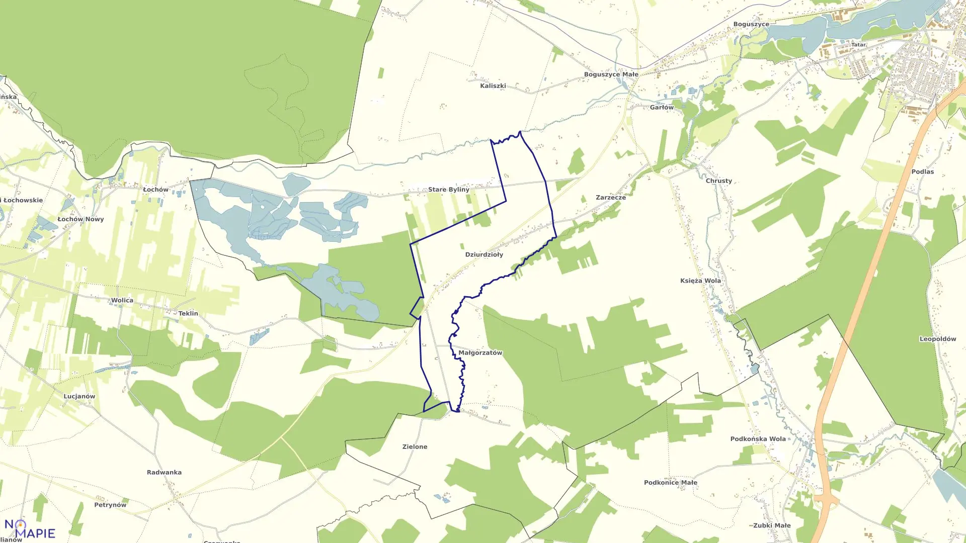 Mapa obrębu DZIURDZIOŁY w gminie Rawa Mazowiecka