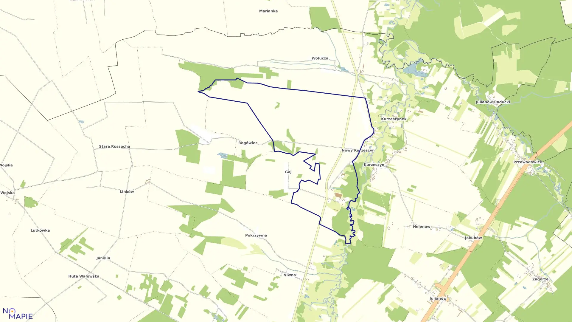 Mapa obrębu NOWY KURZESZYN w gminie Rawa Mazowiecka