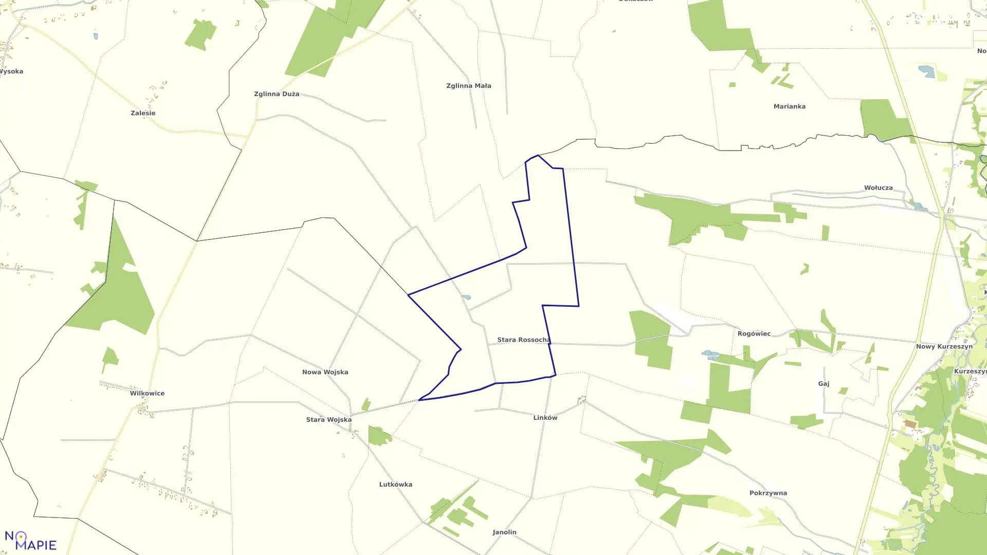 Mapa obrębu ROSSOCHA w gminie Rawa Mazowiecka