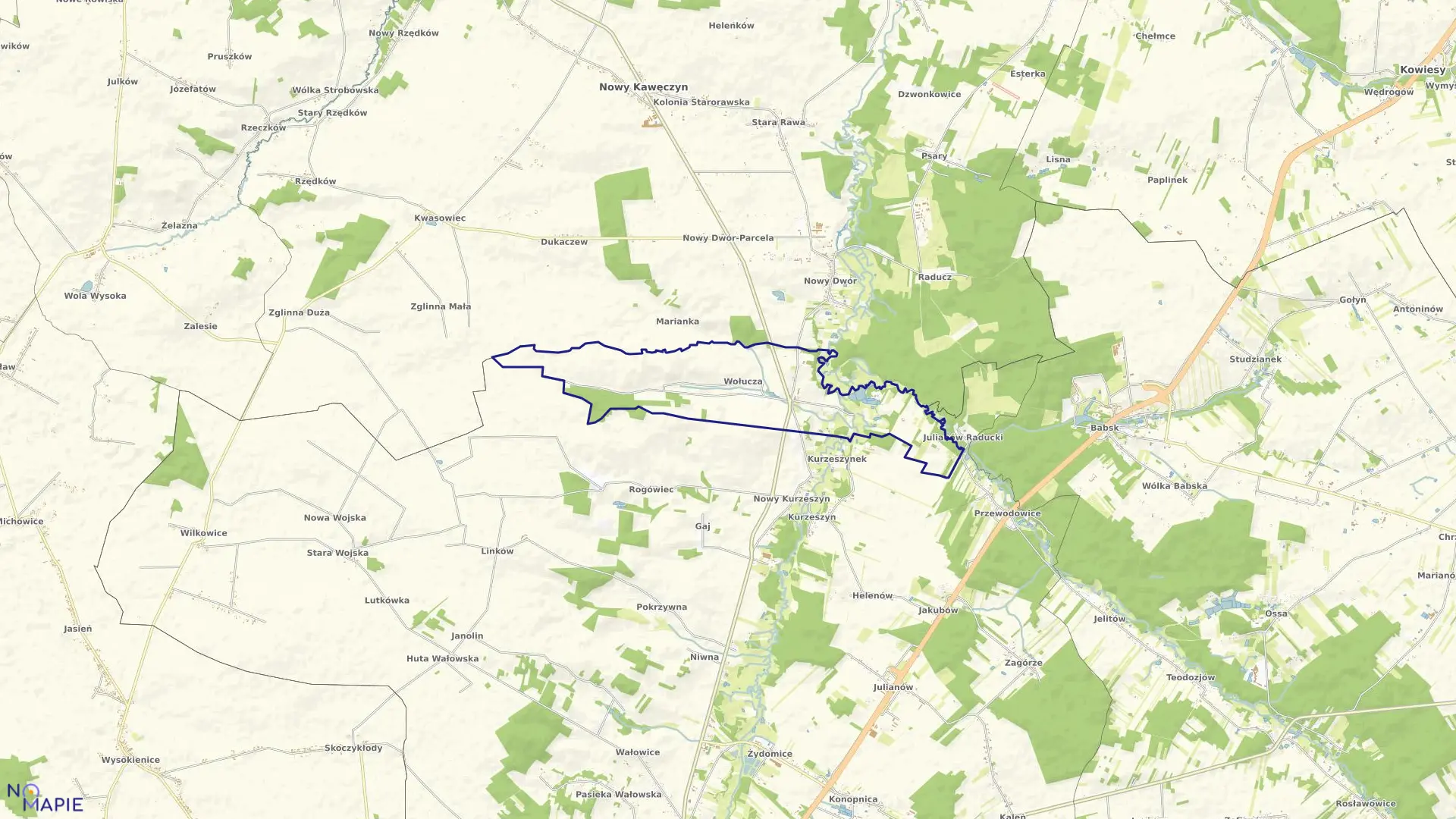 Mapa obrębu WOŁUCZA w gminie Rawa Mazowiecka