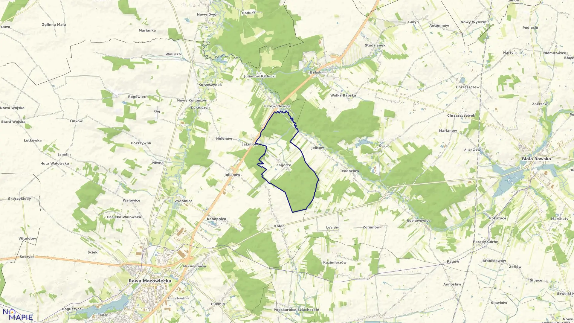 Mapa obrębu ZAGÓRZE w gminie Rawa Mazowiecka